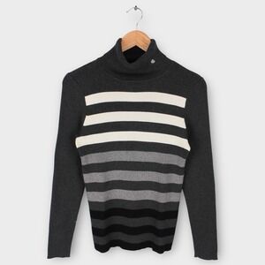Lauren Ralph Lauren Ribbed Turtleneck Sweater Black Gray Striped Size Large